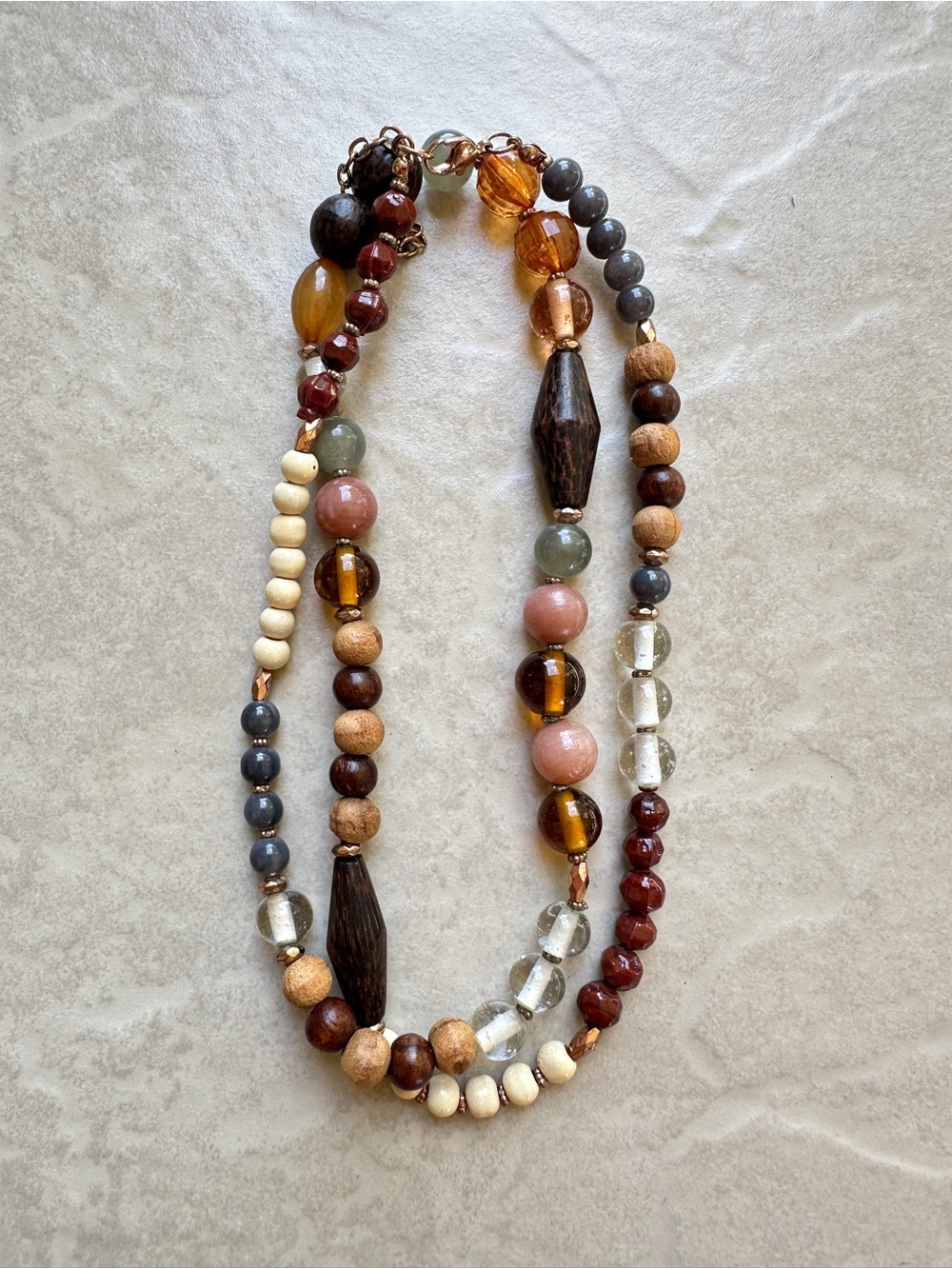 Handcrafted Multicolor Beaded Necklace - Brown, Amber & Cream